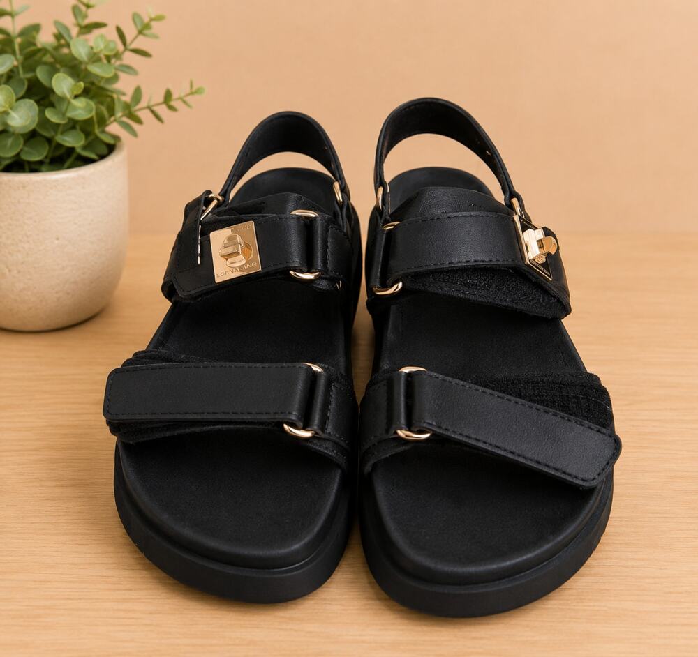 USED Steve Madden Women's Mona Sandal, BLACK Leather, 9